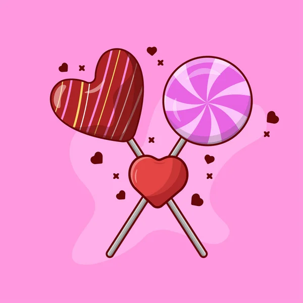 Lolipop Love Candy Valentine Day Concept Vector Illustration — Vettoriale Stock
