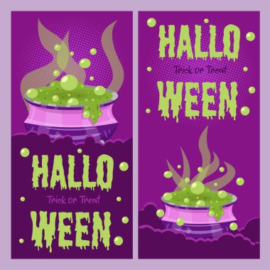 Cadı Kazanı ve Yeşil Sıvı Çizim Vektörlü Cadılar Bayramı Afişi