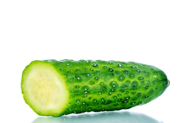 One Half Ripe Green Cucumber Macro Isolated White Background — Stock Photo, Image