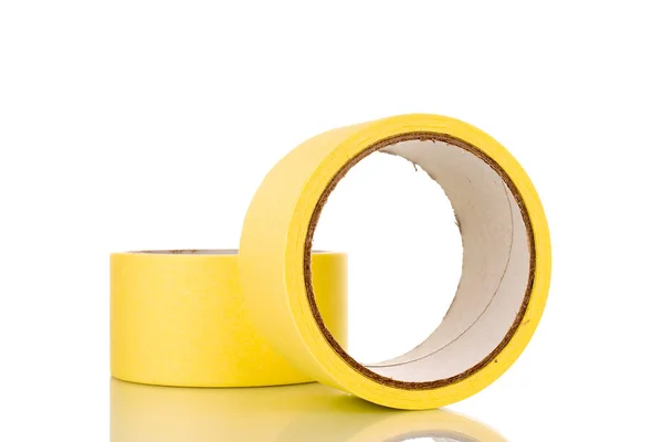 Two Painter Tape Yellow Macro Isolated White Background — Stock Photo, Image