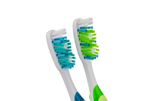 Two Toothbrushes Macro Isolated White Background — Stock Photo, Image