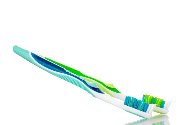 Two Toothbrushes Macro Isolated White Background — Stock Photo, Image