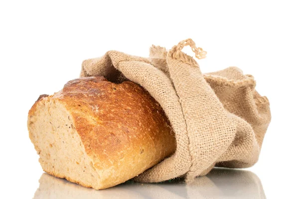 Helft Van Boekweit Geurig Brood Met Een Jute Zak Macro — Stockfoto