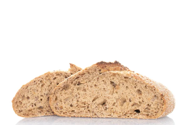 Twee Helften Van Een Brood Geurig Boekweitbrood Close Geïsoleerd Wit — Stockfoto