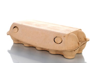 10 tavuk yumurtası için bir karton kutu, yakın plan, beyaz üzerine izole edilmiş..