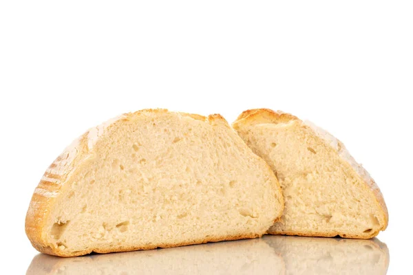 Due Metà Una Pagnotta Pane Fresco Profumato Grano Bianco Macro — Foto Stock