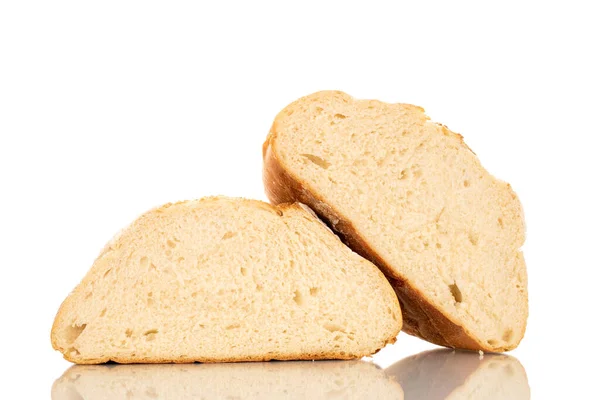 Duas Metades Pão Pão Fresco Perfumado Trigo Branco Macro Isolado — Fotografia de Stock