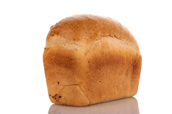 Jeden Bochenek Białego Aromatyzowanego Chleba Pszennego Bliska Izolowany Białym — Zdjęcie stockowe