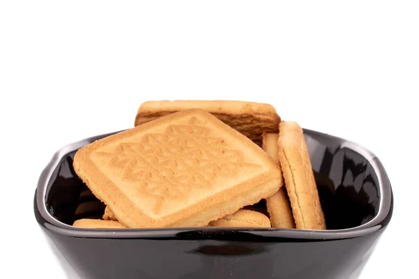 Varias Deliciosas Galletas Azúcar Plato Cerámica Negra Macro Aisladas Sobre —  Fotos de Stock