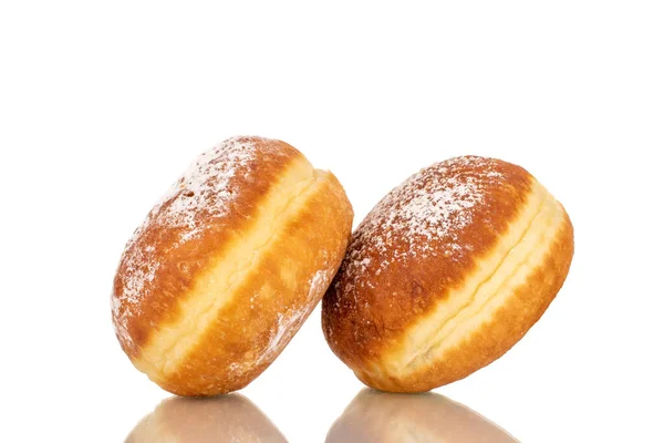 Два Сладких Пончика Джемом Макро Изолированные Белом Фоне — стоковое фото