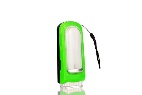 Eine Batteriebetriebene Taschenlampe Nahaufnahme Isoliert Auf Weißem Hintergrund — Stockfoto