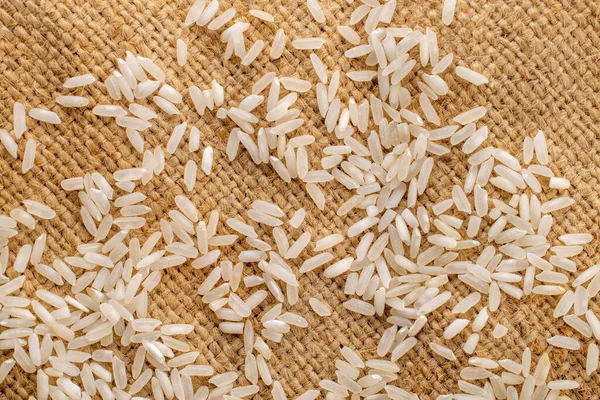 White Organic Raw Rice Jute Fabric Close Top View — стоковое фото