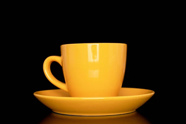 One Ceramic Cup Saucer Close Isolated Black Background — Stock Photo, Image