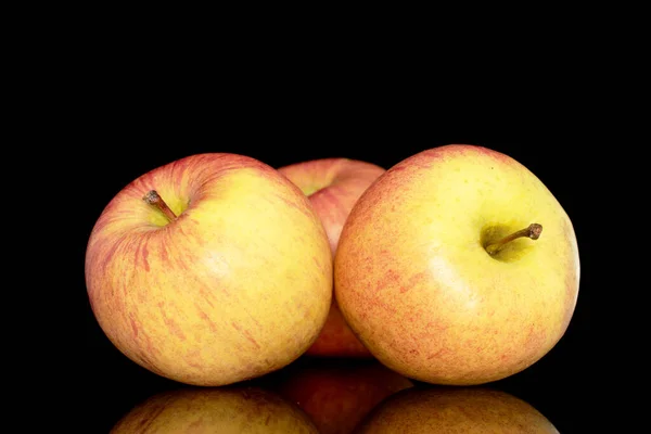 Three Juicy Organic Apples Close Isolated Black Background — Stockfoto