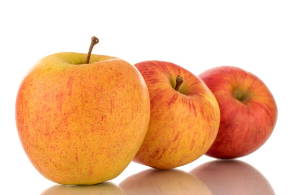 Three Sweet Ripe Apples Close Isolated White Background — Photo
