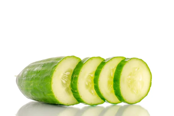 One Half Three Slices Juicy Smooth Cucumber Macro Isolated White — Stock Photo, Image