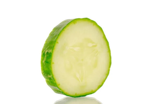 One Slice Juicy Smooth Cucumber Macro Isolated White Background — Foto de Stock