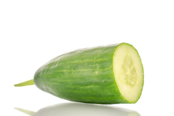 One Half Juicy Smooth Cucumber Macro Isolated White Background — Stock Photo, Image