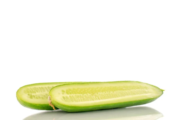 Two Halves Juicy Smooth Cucumber Macro Isolated White Background — Stok fotoğraf