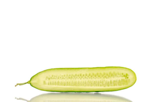 One Half Juicy Smooth Cucumber Macro Isolated White Background — Zdjęcie stockowe