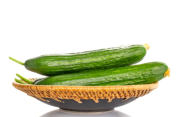 Three Juicy Green Cucumbers Close Isolated White — Φωτογραφία Αρχείου