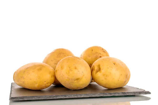 Several Raw Organic Potatoes Slate Stone Close Isolated White Background — Stock Photo, Image