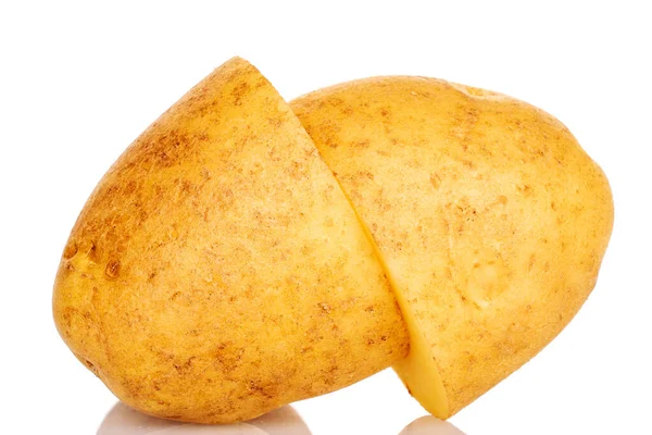 Duas Metades Batatas Frescas Não Descascadas Cruas Orgânicas Suculentas Close — Fotografia de Stock