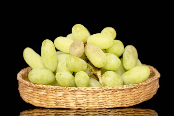 One Bunch White Seedless Grapes Straw Bowl Close Isolated Black — Stock Photo, Image