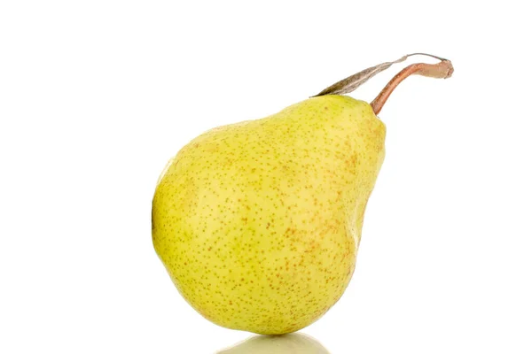 One Juicy Bright Yellow Pear Close Isolated White Background — Stock Photo, Image