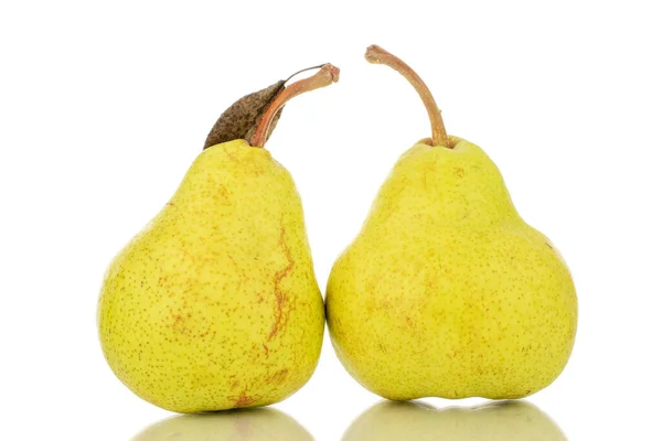 Two Juicy Bright Yellow Pears Close Isolated White Background Stock Photo