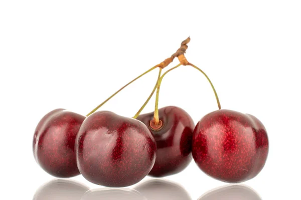 Cuatro Cerezas Dulces Cerca Aisladas Sobre Fondo Blanco —  Fotos de Stock