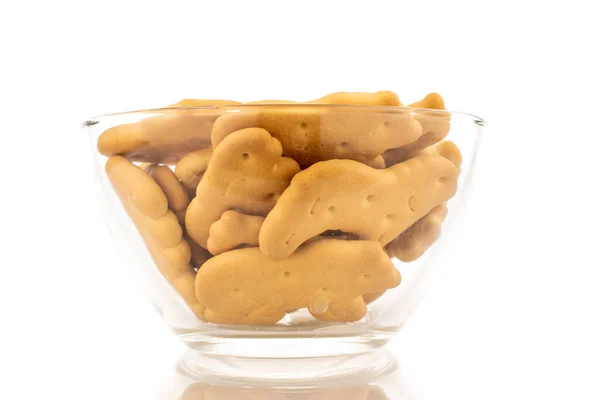 Plusieurs Biscuits Zoologiques Dans Plat Verre Gros Plan Isolés Sur — Photo