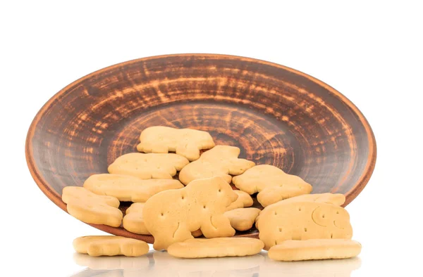 Flera Zoologiska Cookies Med Lera Platta Närbild Isolerad Vit Bakgrund — Stockfoto