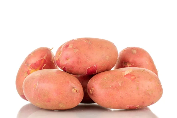 Kilka Organicznych Różowych Ziemniaków Zbliżenie Izolowane Białym Tle — Zdjęcie stockowe