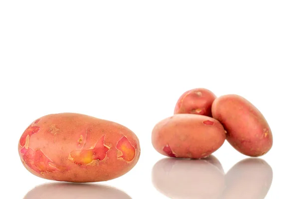 Mehrere Rosa Bio Kartoffeln Großaufnahme Isoliert Auf Weißem Hintergrund — Stockfoto