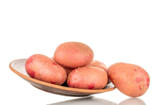 Diverse Patate Rosa Biologiche Piatto Ceramica Primo Piano Isolate Sfondo — Foto Stock