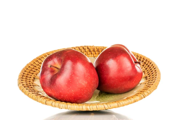 Two Ripe Red Apples Clay Dish Close Isolated White Background — Stock Photo, Image