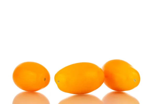 Three Ripe Yellow Tomatoes Close Isolated White Background — Stock Photo, Image