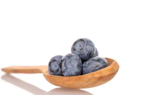 Ripe Blueberries Wooden Spoon Close White Background — Stock Photo, Image