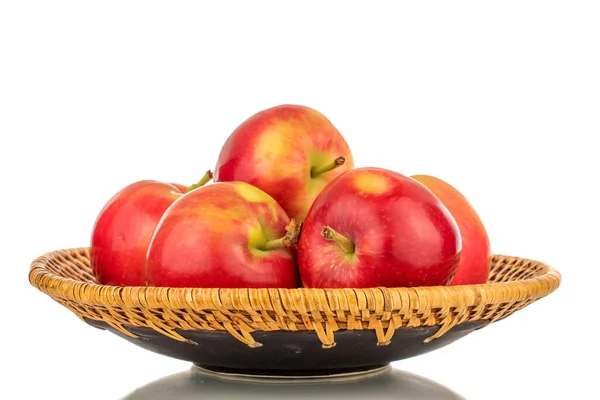 Several Ripe Sweet Red Apples Clay Dish Close Isolated White — Foto de Stock