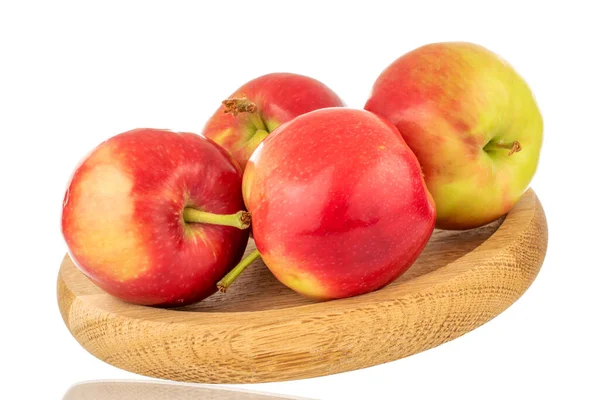 Several Ripe Sweet Red Apples Wooden Saucer Close Isolated White — Foto de Stock
