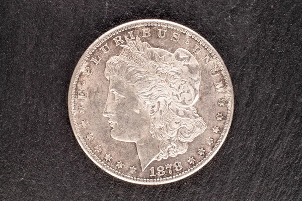 One Silver Dollar Coin Close Top View — ストック写真