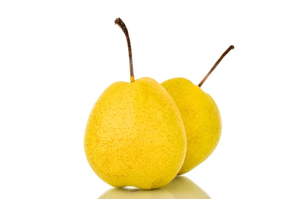 Two Organic Bright Yellow Pears Close Isolated White Background — Foto Stock