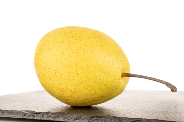 One Sweet Bright Yellow Pear Slate Stone Close Isolated White —  Fotos de Stock