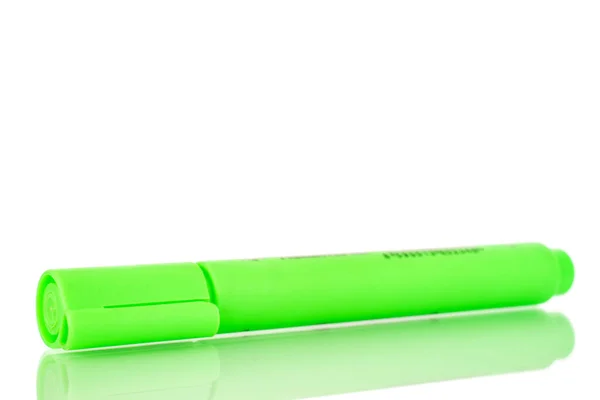 One Green Felt Tip Pen Close Isolated White Background — Zdjęcie stockowe