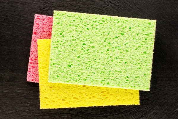 Three Cellulose Sponges Slate Stone Close Top View — Foto de Stock