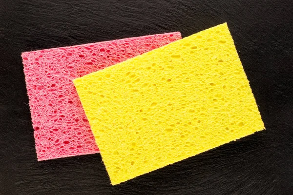 Two Cellulose Sponges Slate Stone Close Top View — Foto de Stock