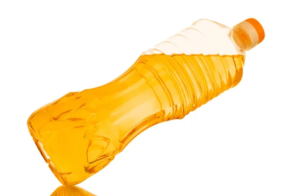 One Plastic Bottle Fragrant Sunflower Oil Close Isolated White Background — Zdjęcie stockowe