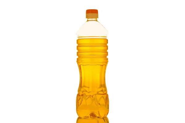 One Plastic Bottle Fragrant Sunflower Oil Close Isolated White Background — Zdjęcie stockowe