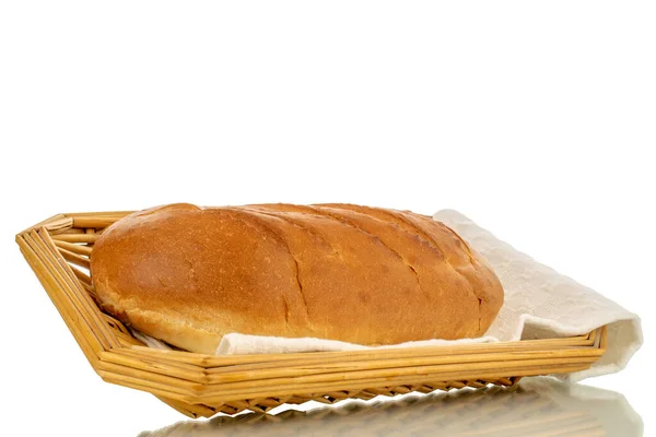 One Fragrant Fresh Loaf Straw Tray Close Isolated White Background — Stockfoto